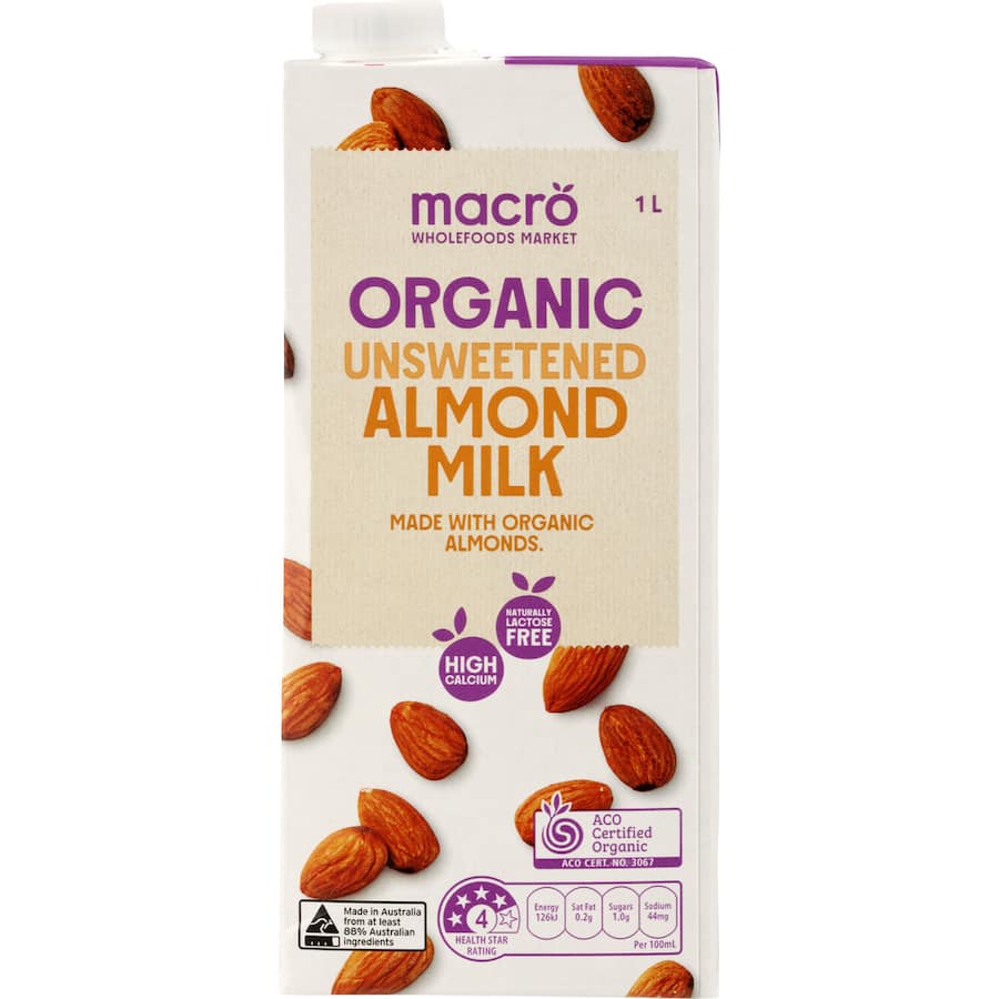 Macro Organic Almond Milk Unsweetened Carton 1L