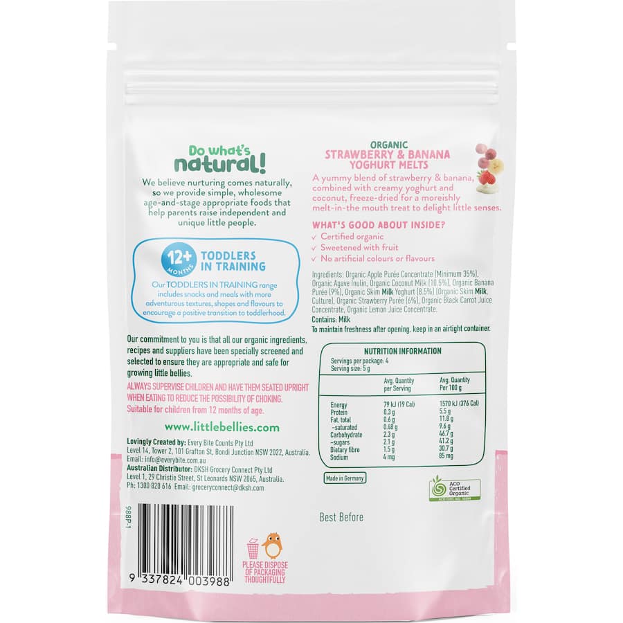 Little Bellies Organic Baby Snacks Strawberry & Banana Melts 20g