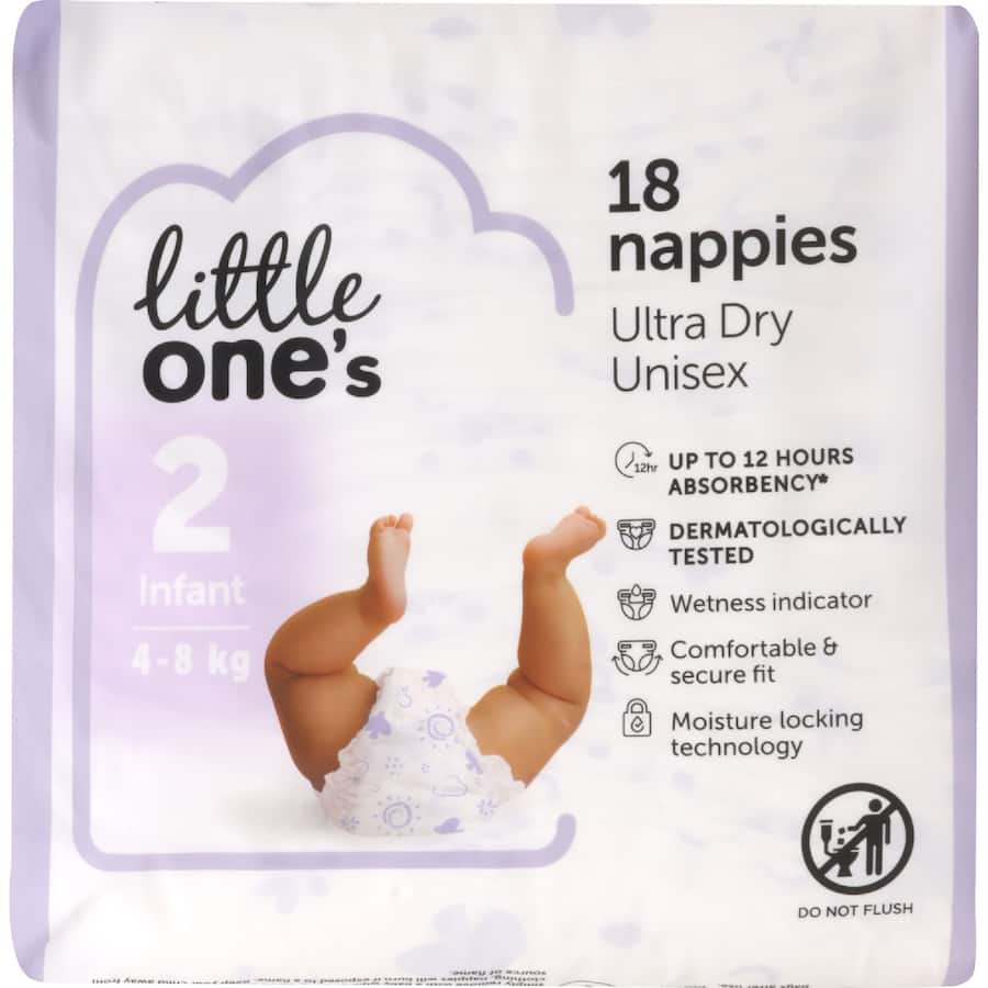 Little One's Convenience Nappies Infant Boys & Girls 4-8kg Size 2 18pack