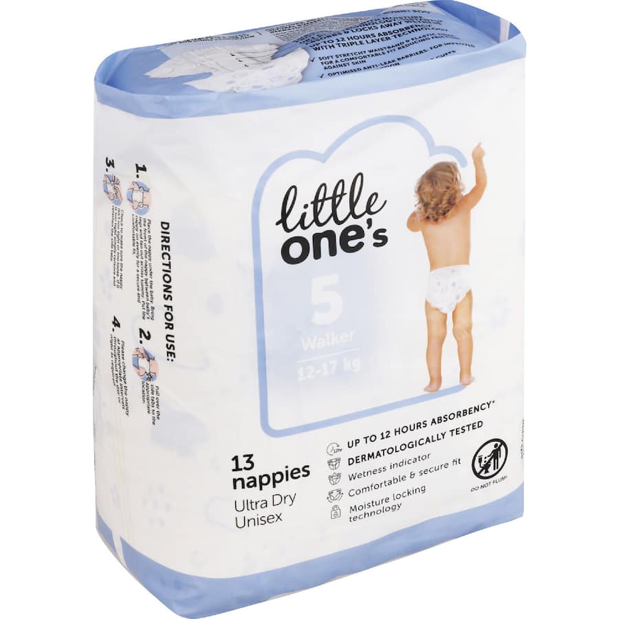 Little One's Convenience Nappies Walker Boys & Girls 13-17kg Size 5 13pack
