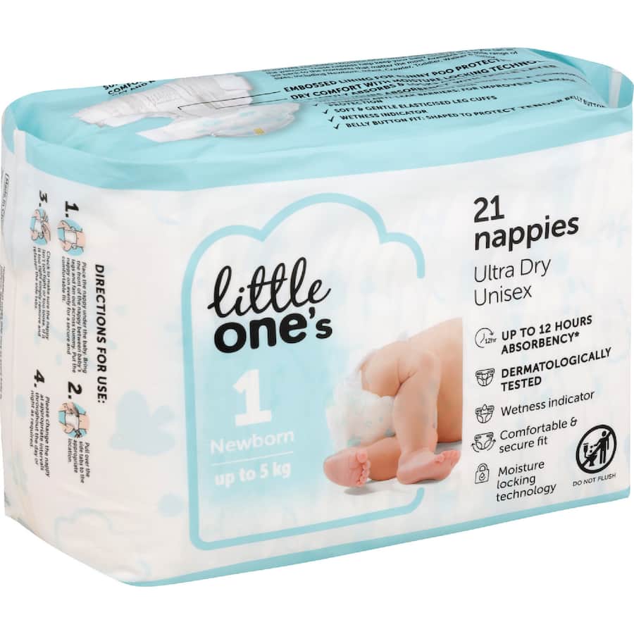 Little One's Convenience Newborn Nappies Boys & Girls Up To 5kg Size 1 21pack