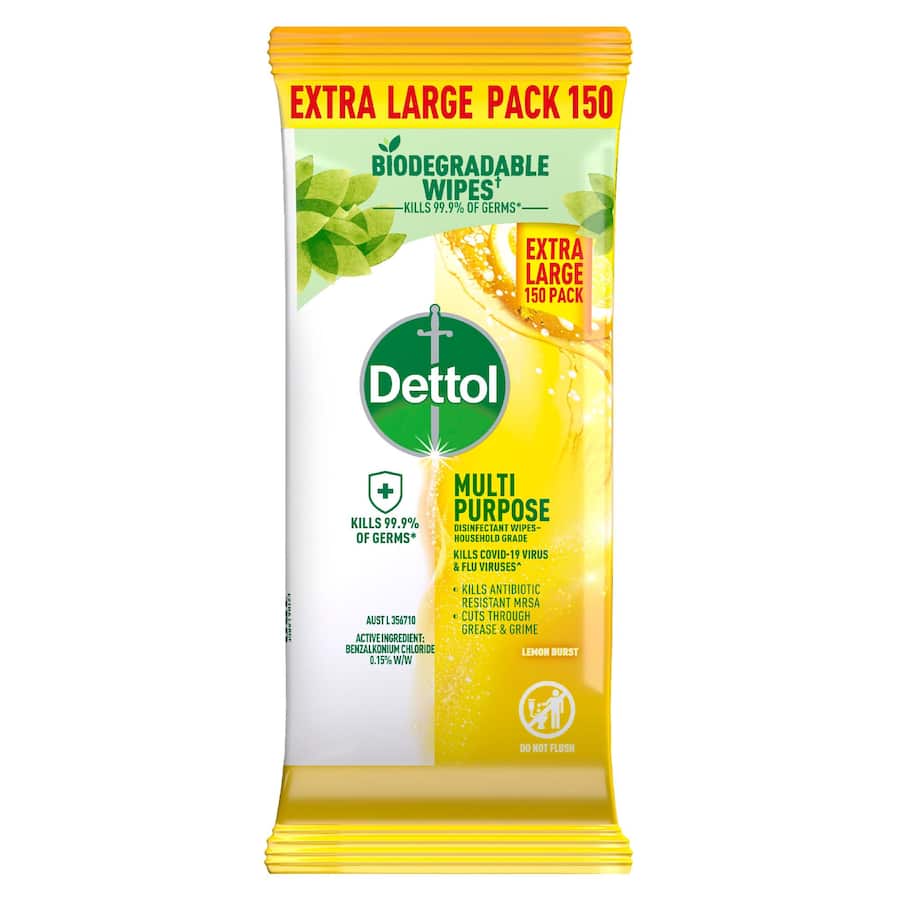 Dettol Cleaning Wipes Lemon Burst Multipurpose 150pack