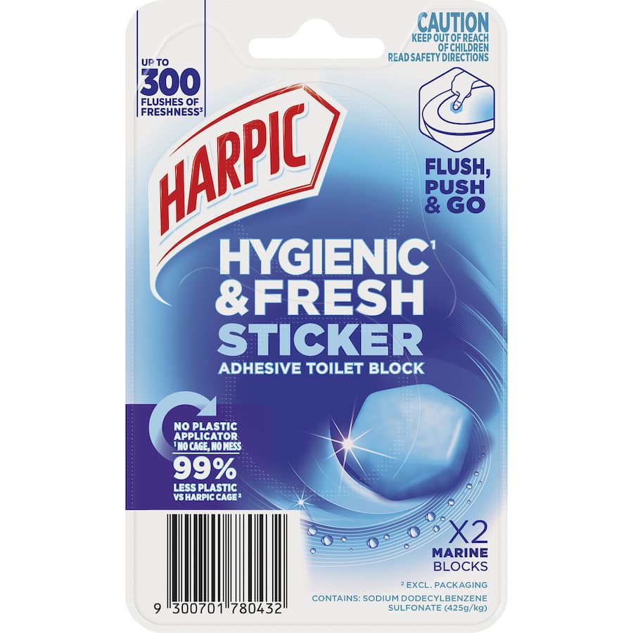 Harpic Toilet Cleaner Hygienic & Fresh Sticker Adhesive Marine 2 pack