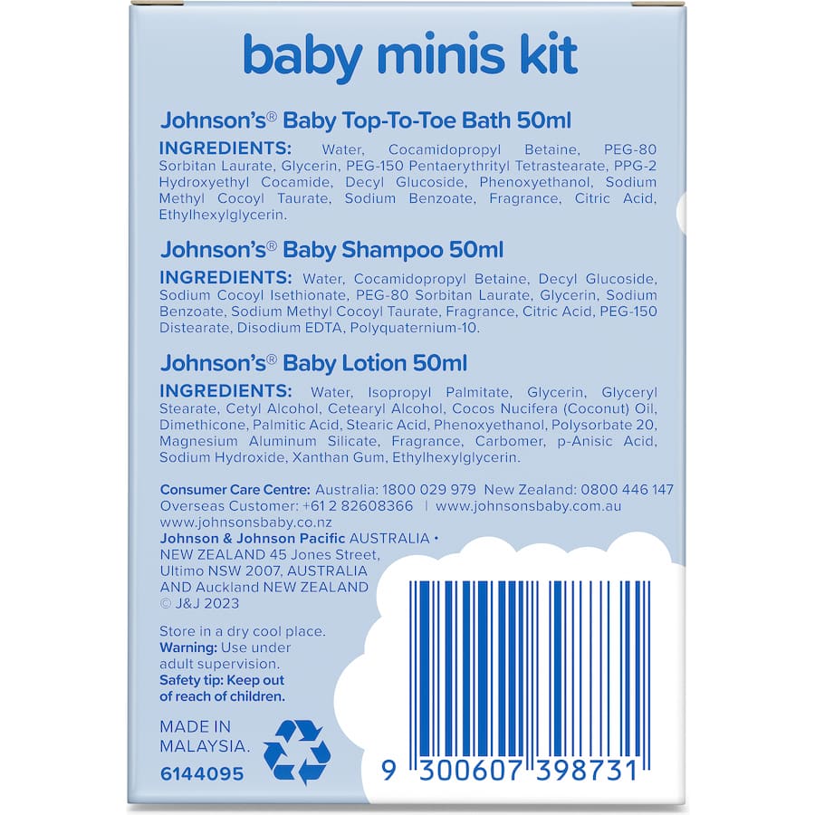 Johnsons Baby Starter Kit Minis Travel Sized 3pack