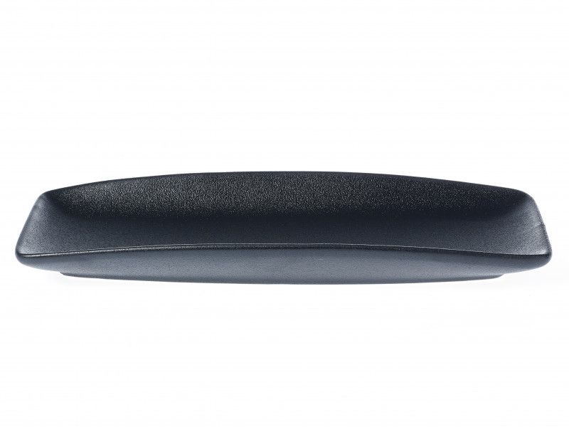 Elegant set of 6 Tablekraft black rectangular platters, 26x10cm, perfect for stylish food presentation.