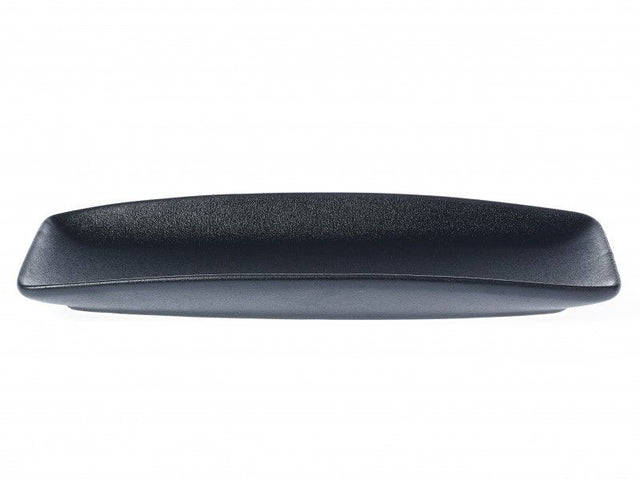 Elegant set of 6 Tablekraft black rectangular platters, 26x10cm, perfect for stylish food presentation.