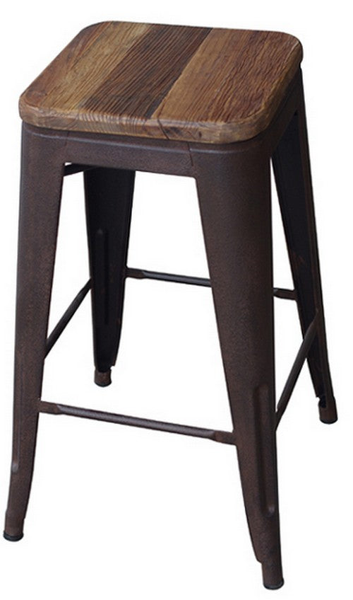 Bar Stool - Tall Industrial Style W/ Elm Top