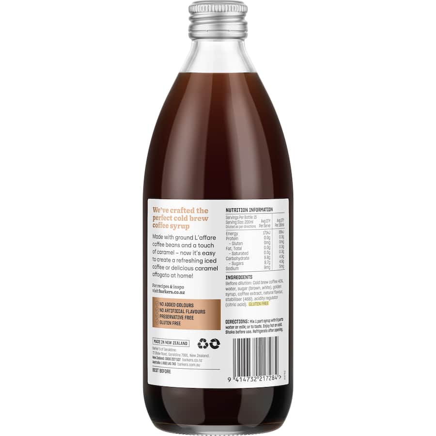 Barkers Coffee Syrup Caramel Cold Brew 500mL