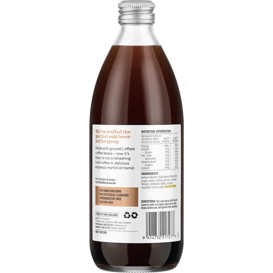 Barkers Coffee Syrup Cold Brew 500mL