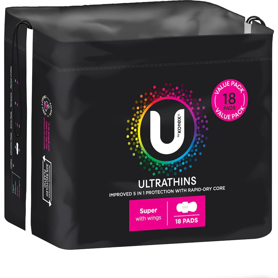 U By Kotex Pads Ultrathins Super Value Pack 18pack