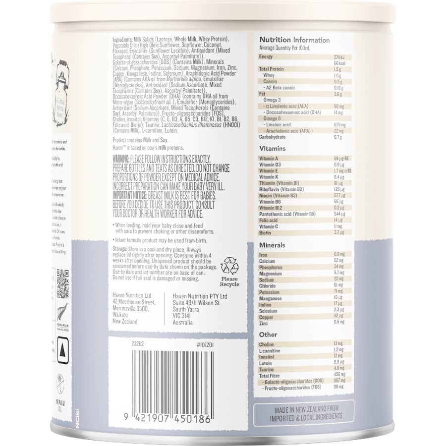 Haven A2 Stage 1 Infant Formula From Birth To 6 Months 800g