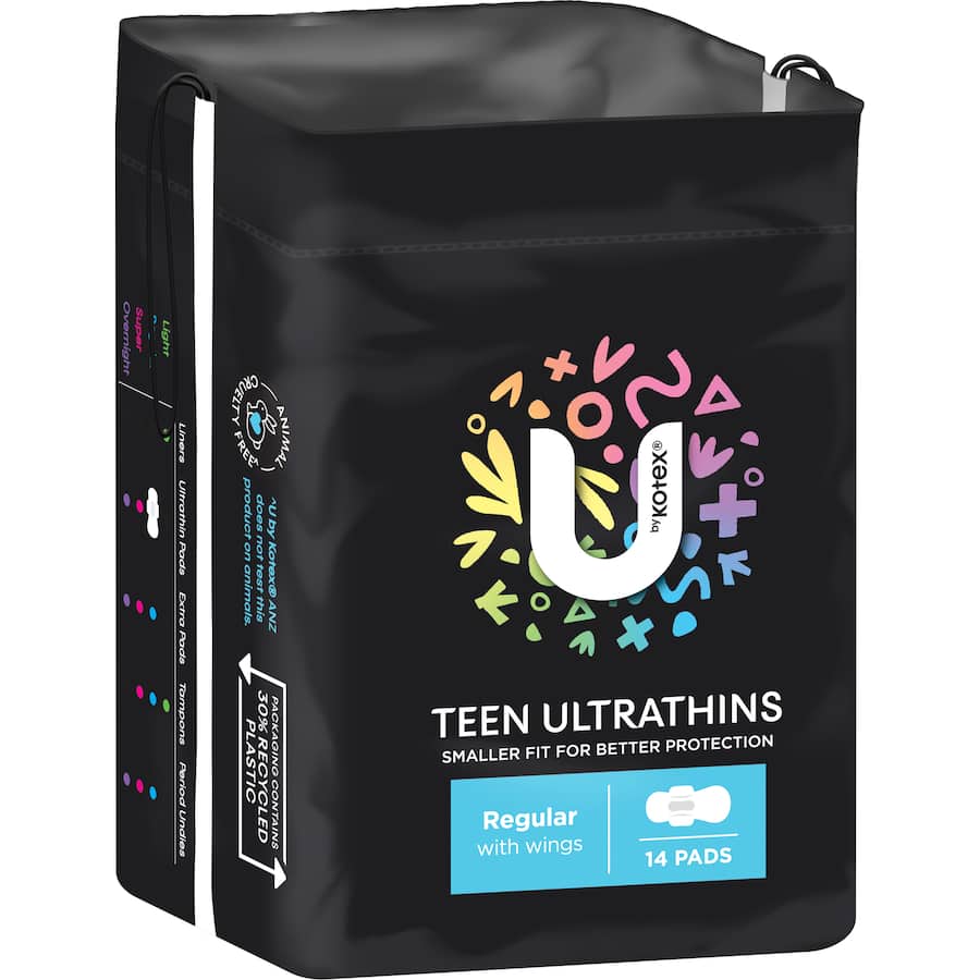 U By Kotex Pads Teen Regular With Wings 14pack
