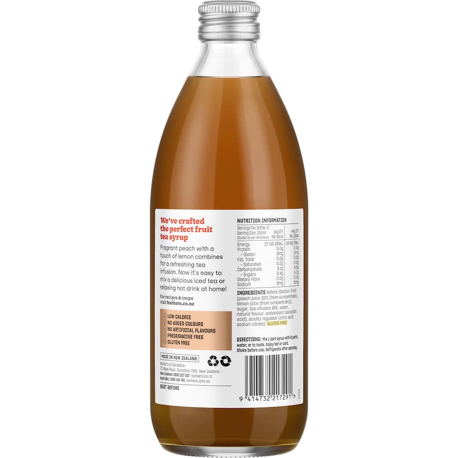 Barkers Tea Syrup Peach Fruit 500mL