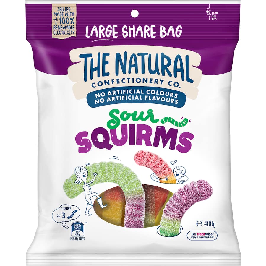 The Natural Confectionery Co. Lollies Sour Squirms 400g