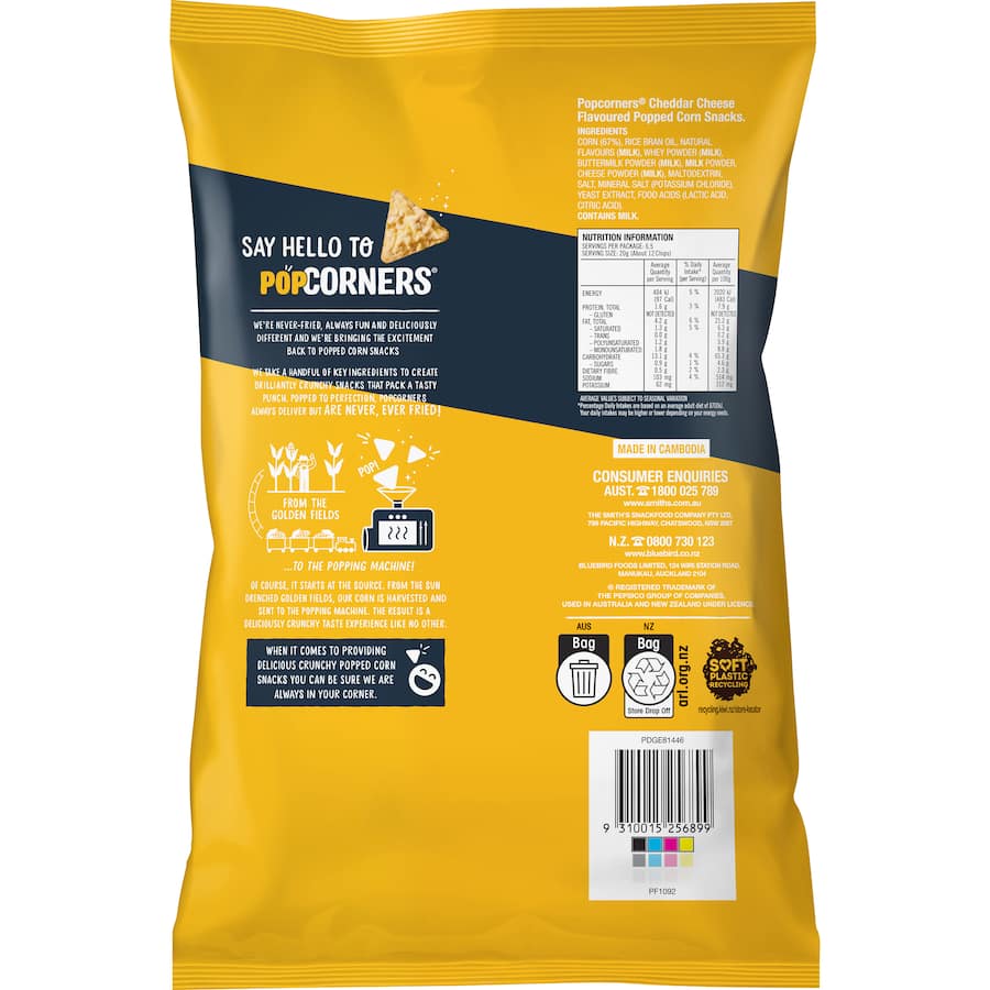 Popcorners Corn Snacks Cheddar Cheese 130g