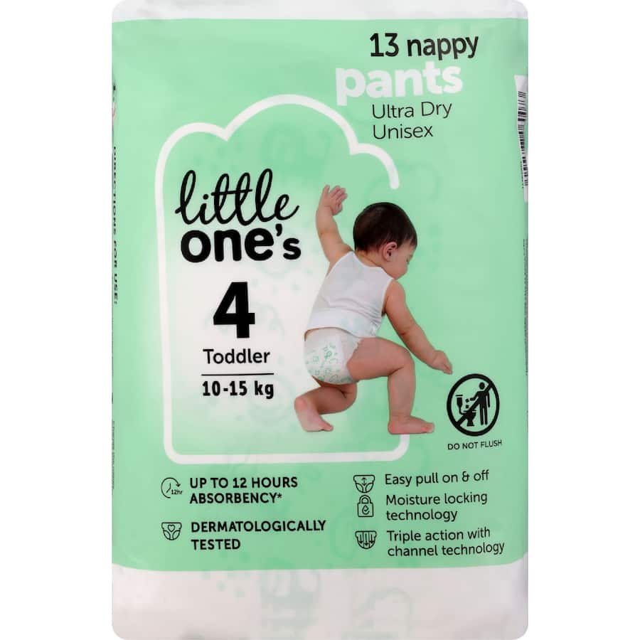 Little One's Convenience Nappy Pants Toddler Boys & Girls 10-15kg Size 4 13pack