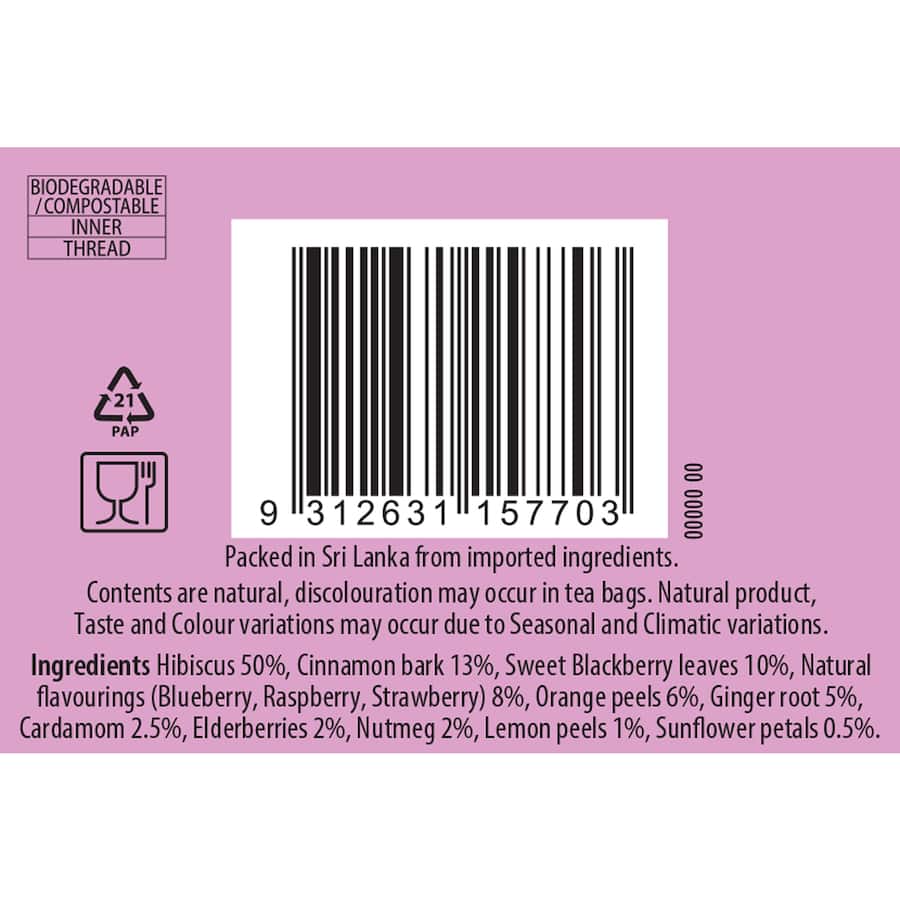 Dilmah Fruit Tea Bags Berry Fusion 20 pack