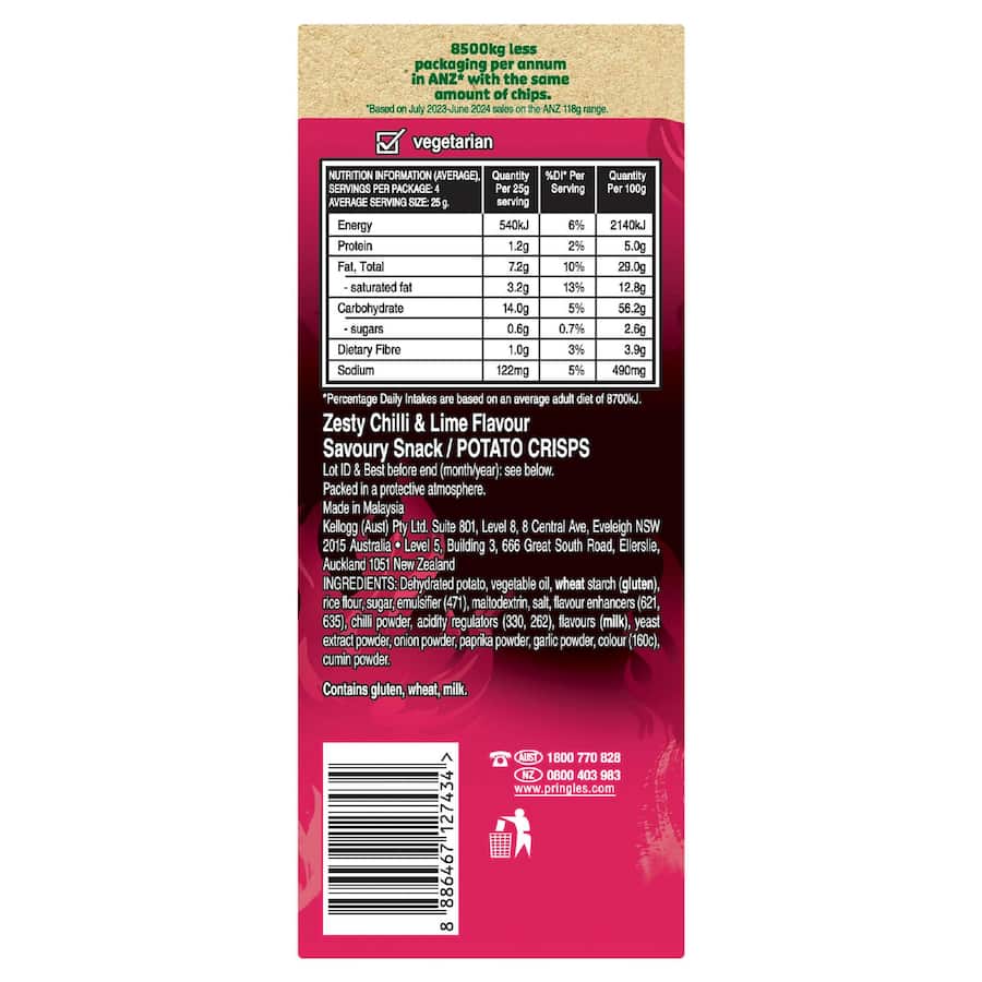 Pringles Chips Chilli & Zesty Lime 118g
