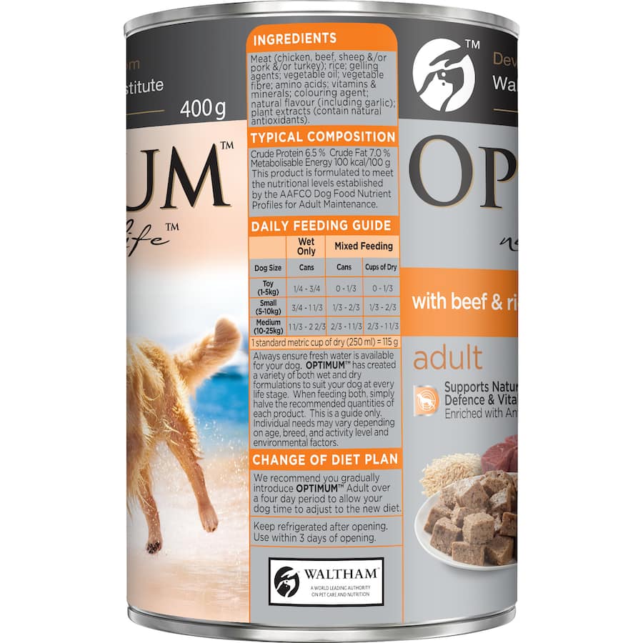 Optimum Wet Dog Food With Beef & Rice Can 400g