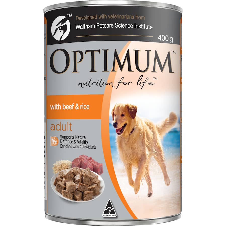 Optimum Wet Dog Food With Beef & Rice Can 400g