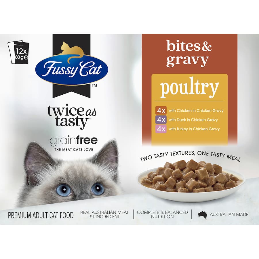 Fussy Cat Grain Free Wet Cat Food Bites & Gravy Chicken Pouches 12x80g