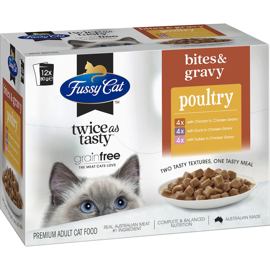 Fussy Cat Grain Free Wet Cat Food Bites & Gravy Chicken Pouches 12x80g