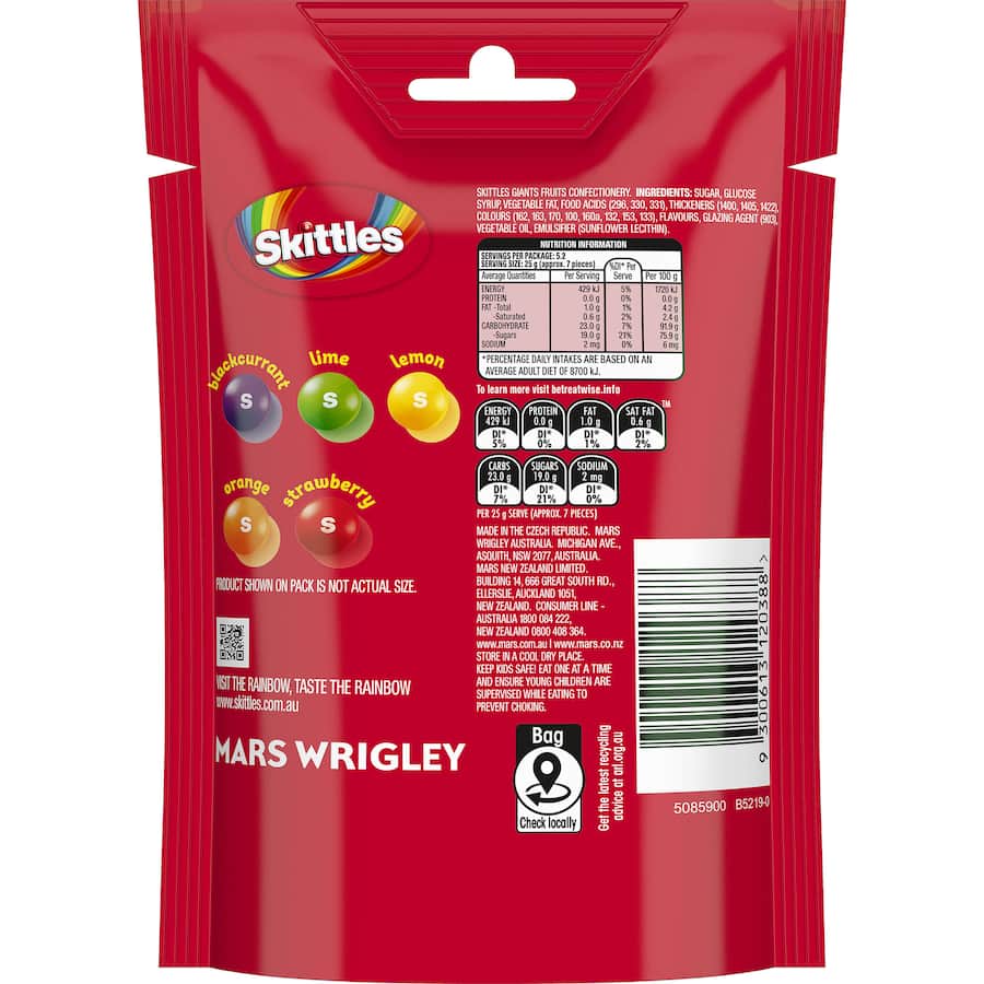 Skittles Giants Sweets Fruits 132g