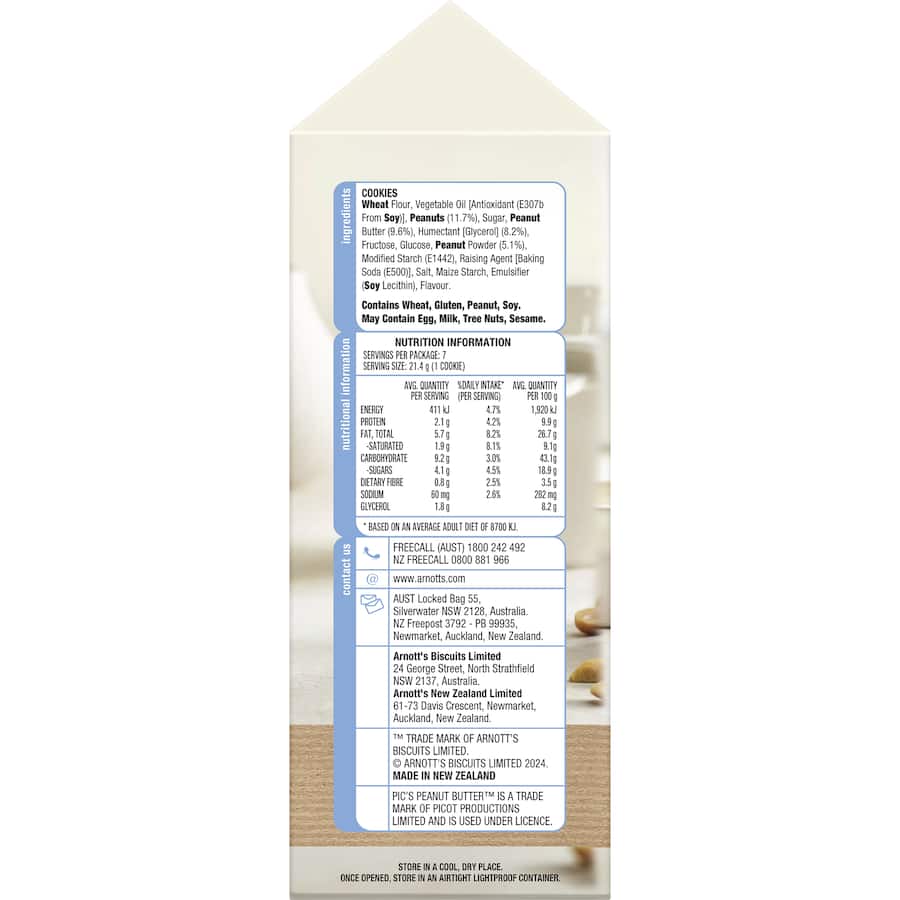 Arnotts Pics Softbake Cookies Peanuts 150g