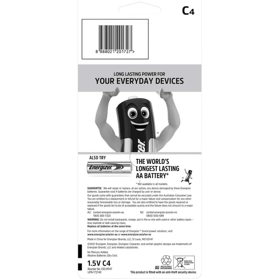Energizer Max Batteries C4 4 pack