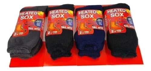 Men's thermal heat control socks for cold weather, featuring moisture-wicking fabric and advanced insulation; 2 pairs in clearance sale.