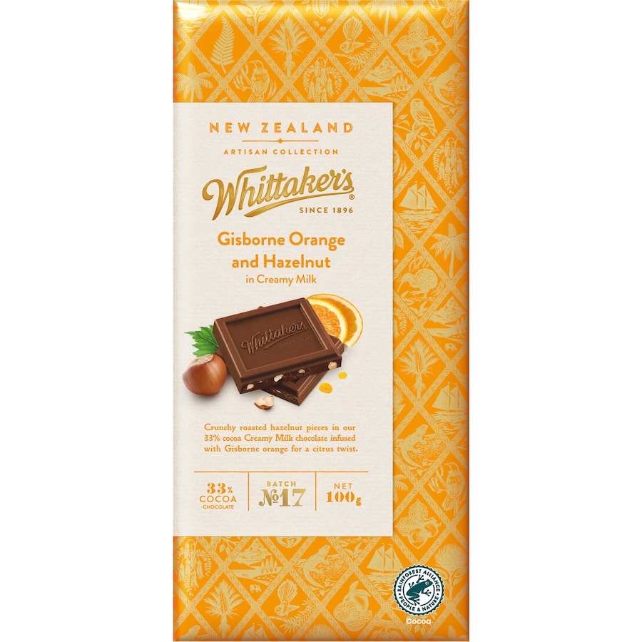 Whittakers Chocolate Block Gisborne Orange & Hazelnut 100g