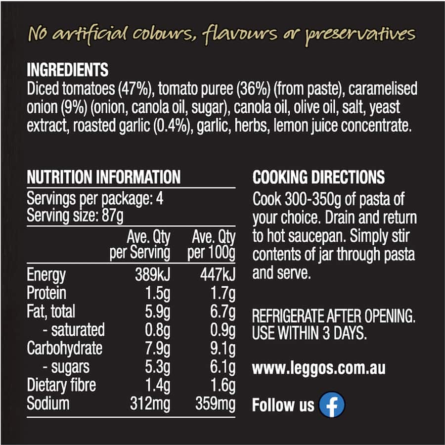 Leggo's Stir Through Pasta Sauce Tomato Garlic & Onion 350g