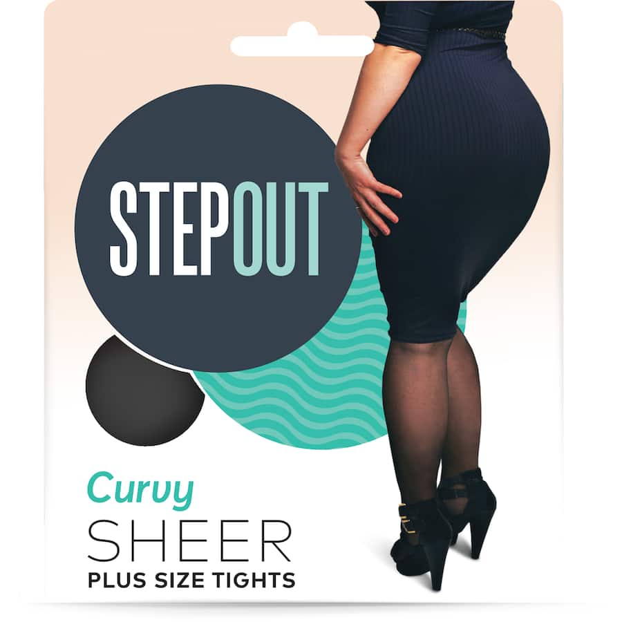 Stepout Sheer Tights Curvy Black 15d 50g