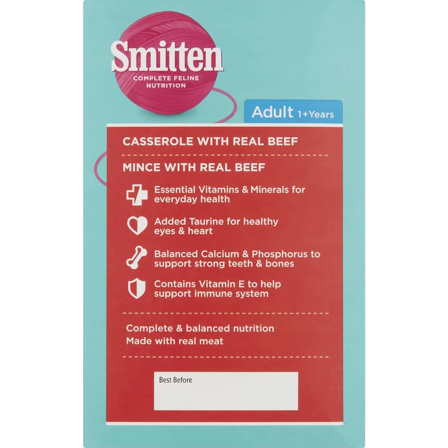 Smitten Wet Cat Food Beef Selection Pouches 12x85g