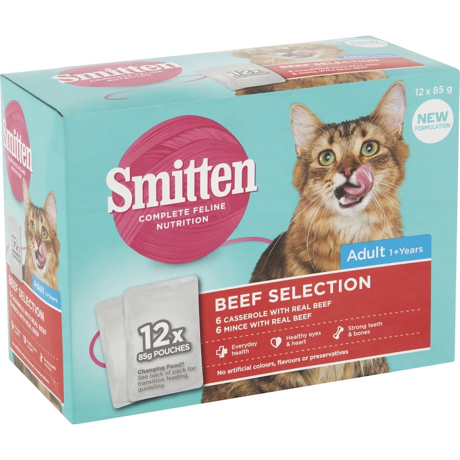 Smitten Wet Cat Food Beef Selection Pouches 12x85g