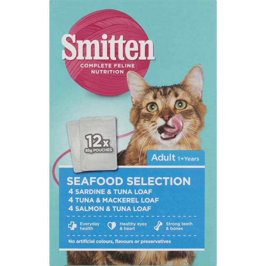 Smitten Wet Cat Food Seafood Selection Pouches 12x85g