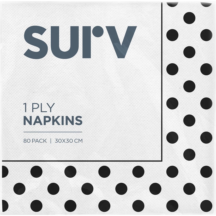 Surv Napkins Blue Polka Dot 1 Ply 80pack
