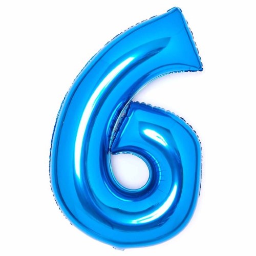 Large Number 6 Blue Foil Balloon 56cm w x 92cm h