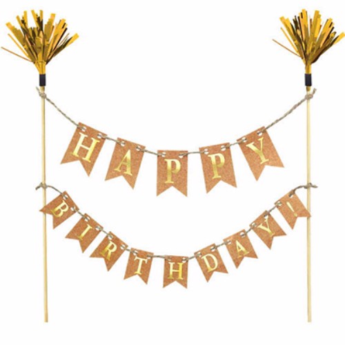 Cake Topper Happy Birthday Gold Banner Kit
