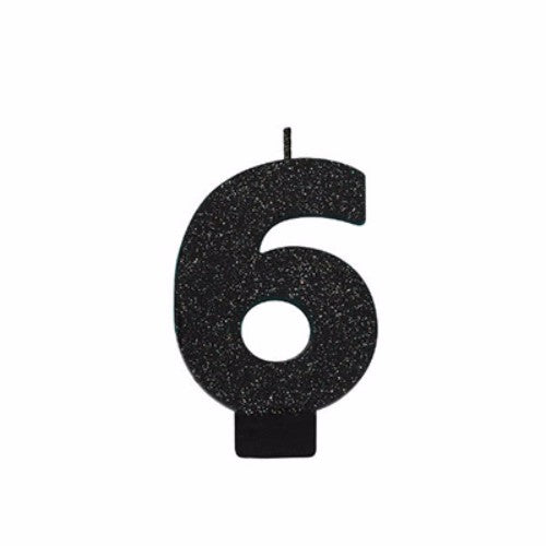 Candle Number Six Black Sparkle Glittered