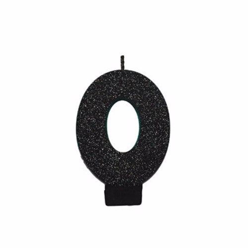 Candle Number Zero Black Sparkle Glittered