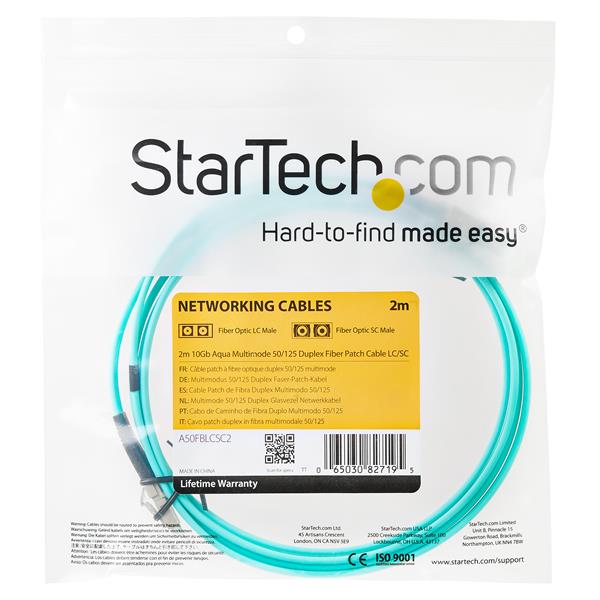 Fiber Optic Cable - 10 Gb Aqua - Multimode Duplex 50/125 - LSZH - LC/LC - 2 m