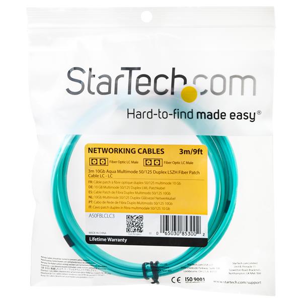 Fiber Optic Cable - 10 Gb Aqua - Multimode Duplex 50/125 - LSZH - LC/LC - 3 m