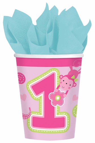 One Wild Girl Cups Paper 1st Birthday - Pack of 8