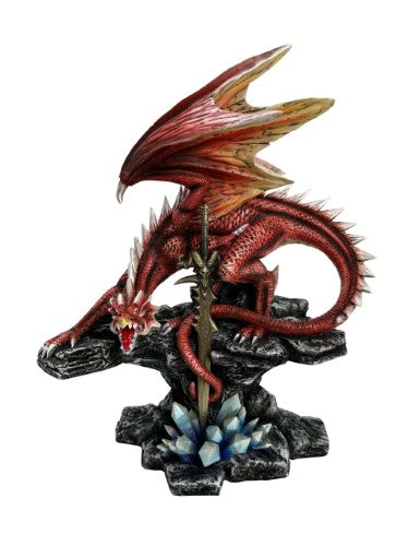 Ornament - Fire Dragon with Sword Guarding Crystals (27.5cm)
