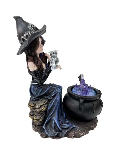 Ornament - Witch with Owl and Brewing Cauldron (16cm)