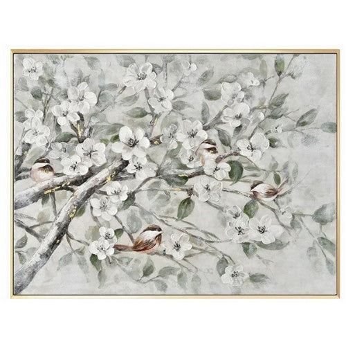 Hand-painted white flower artwork in an elegant gold frame, perfect for elevating modern or classic home decor.