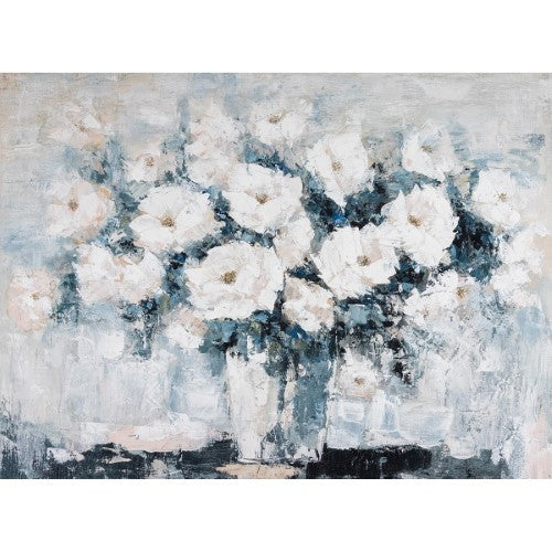 Elegant white flowers in a stunning vase, captured on canvas to enhance your living space with nature's beauty.