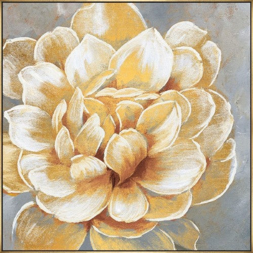 Gold Flower painting in an elegant frame, featuring hand-painted floral designs in radiant gold, perfect for enhancing home decor.