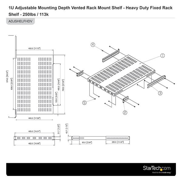 1U Adjustable Depth Vented Server Rack Shelf